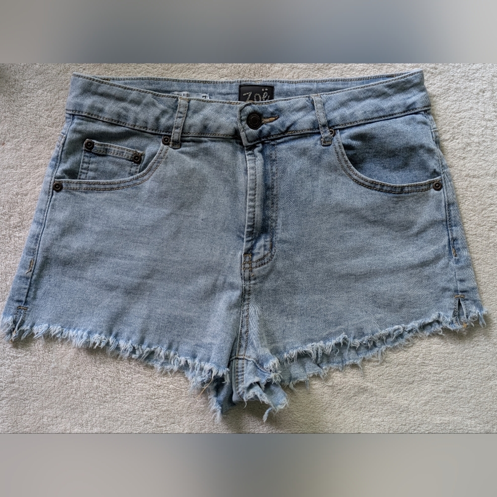 Zoe Light Blue Frayed Hem Denim Shorts